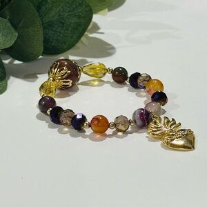 Elegant Gold and Multicolor Agate Stones Bracelet